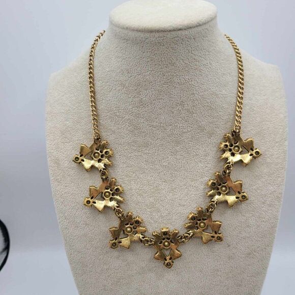 J Crew Clear Crystal Gold Tone V Cluster Statement Necklace - Picture 2 of 9